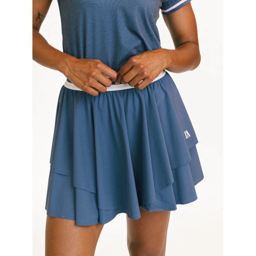 Fore All Rowie Tiered Tennis Golf Skort Blue Striped Waistband Size XL